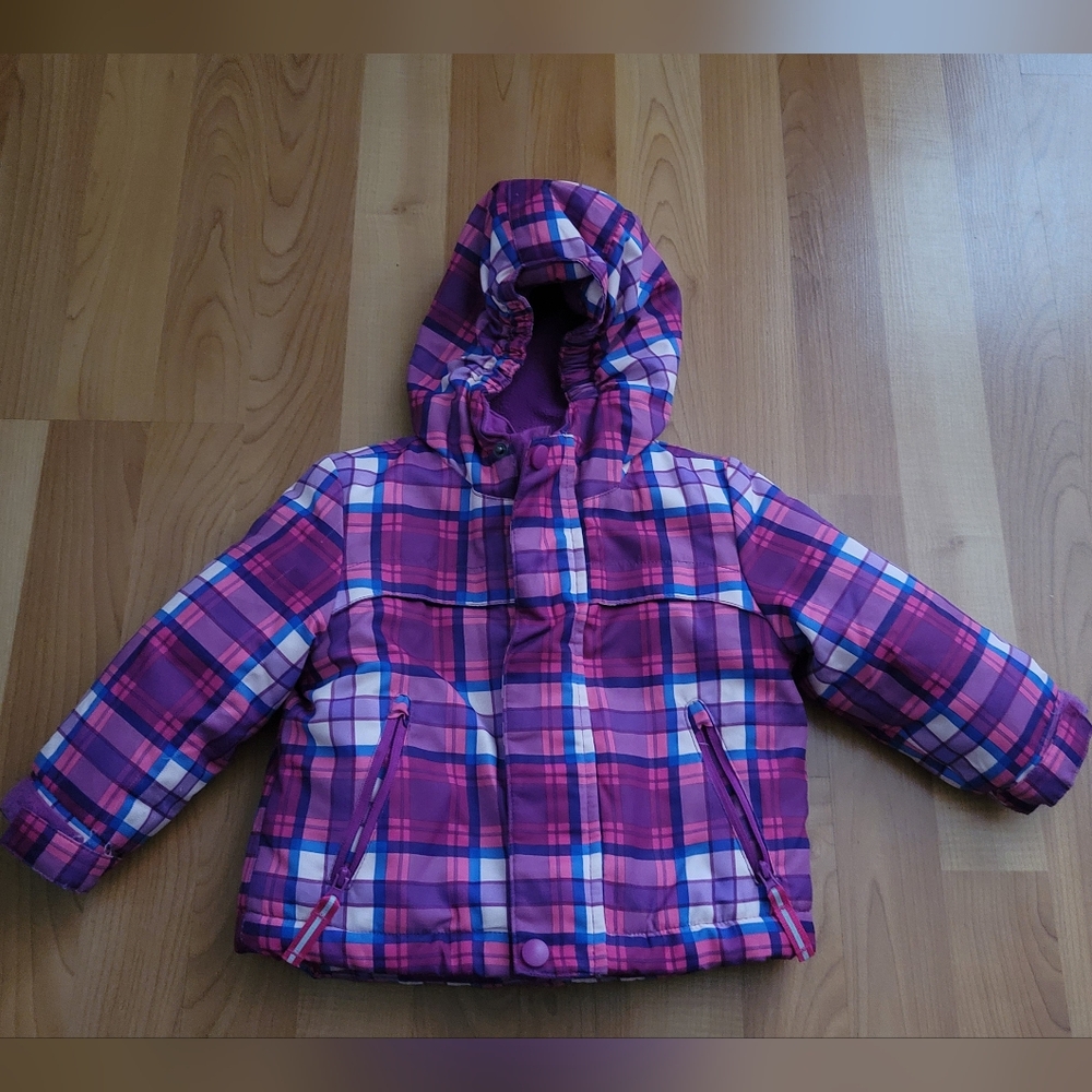Cat&Jack Infant Girls 12M Purple White Plaid Snow Jacket Coat Waterproof 2 In 1